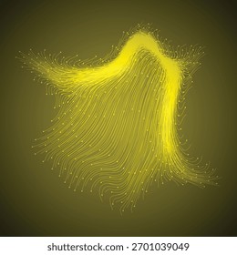 Abstract yellow flowing lines and dots, energy or data stream graphic Vector, illustration