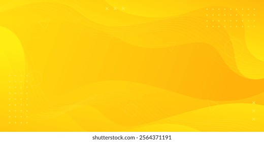 Abstract yellow fluid wave background with geometric shapes. Modern dynamic wallpaper. Template banner background for sales, business, ads, events, web, pages, and others