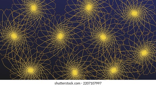 Abstract yellow fractal elements on dark blue background. Vector abstract Illustration for web, posters, banners, presentation.