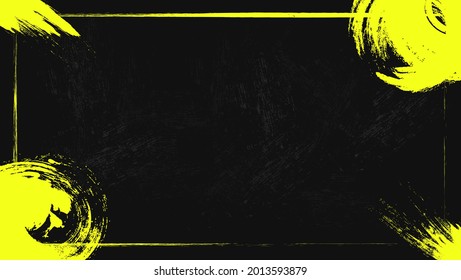 Abstract Yellow Frame Grunge In Dirty Black Background