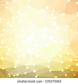 Abstract yellow geometric background consisting of colored triangles with lights in corners. Low poly square format pattern.