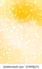 Abstract yellow geometric background consisting of colored triangles with lights in corners. Vertical format.