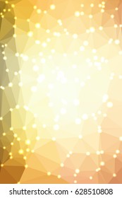 Abstract yellow geometric background consisting of colored triangles with lights in corners. Vertical format.