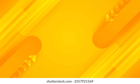 Abstract yellow geometric background and dynamic orange line pattern with shadow shape