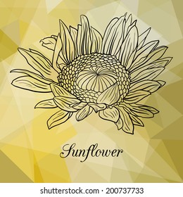 Abstract yellow geometric background with flower