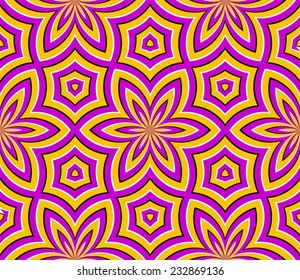 Abstract yellow geometric background with six-pointed stars(motion illusion). Seamless pattern.