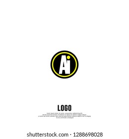 abstract yellow geometric elegant circle Ai logo letters design concept