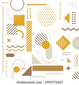 Abstract yellow geometric elements pattern memphis style on white background. Vector illustration