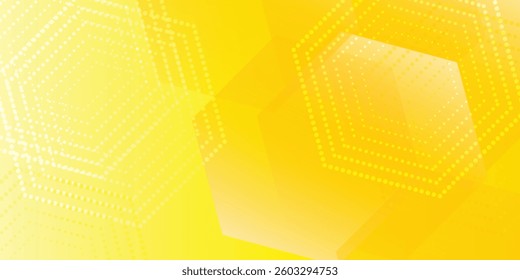 Abstract yellow geometric hexagon design background. Modern geometric overlapping elements. Technology science concept with simple halftone effect. Suit for cover, poster. Vector illustration