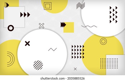 Resumen del fondo del memphis geométrico amarillo. Moderna plantilla de diseño minimalista. Se puede usar para banner, afiche, tarjeta o volante.
