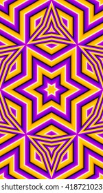 Abstract yellow geometrical background with six-pointed stars (motion illusion). Seamless pattern.