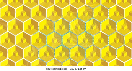Abstract yellow glowing 3d geometric pattern lines background. Modern shiny blue circle lines pattern. Futuristic technology concept