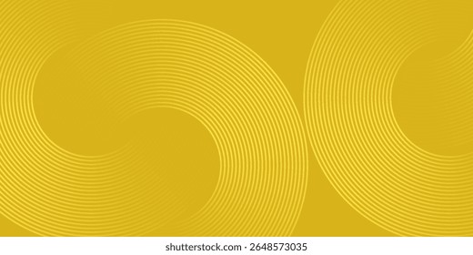Abstract yellow glowing geometric lines on yellow background. Modern shiny pastel circle lines pattern. Futuristic technology concept. Suit for cover, poster.