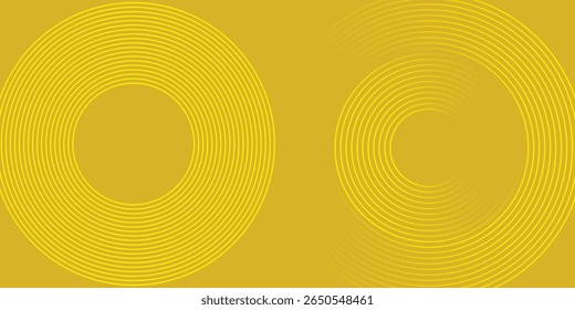 Abstractas líneas geométricas brillantes amarillas sobre fondo amarillo. Patrón de líneas de círculo pastel brillante moderno. Concepto de tecnología futurista. Traje para la cubierta, cartel.