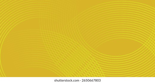 Abstract yellow glowing geometric lines on yellow background. Modern shiny pastel circle lines pattern. Futuristic technology concept.