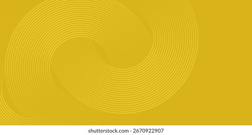Abstract yellow glowing geometric lines on yellow background. Modern shiny pastel circle lines pattern. Futuristic technology concept. Suit for cover, poster.