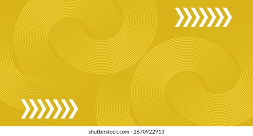 Abstract yellow glowing geometric lines on yellow background. Modern shiny pastel circle lines pattern. Futuristic technology concept. Suit for cover, poster.