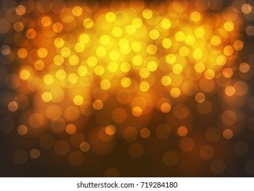 Abstract yellow gold bokeh light black night luxury background vector illustration.