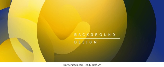 Abstract yellow, gold, navy shapes overlap. Modern design features gradient color transitions, text reads background design.