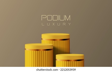 Abstract yellow gold podium empty room 3d shape design for product display presentation studio concept minimal wall scene vector illustration.