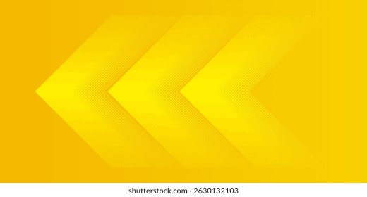 Abstract yellow gradient arrow shape overlay layer background with arrow pattern and shadow. Modern graphic element. Suit for poster, brochure, banner, business, cover, web, flyer. Vector illustration
