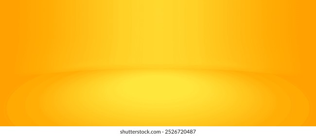 Fundo de estúdio de gradiente amarelo abstrato. Quarto vazio com luz brilhando nas paredes e no chão. Cena brilhante brilhante para exibição do produto. Fotografia, cores brilhantes.