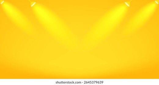 Abstractas fondo de estudio de gradiente amarillo. Habitación vacía con luz que brilla en las paredes y el suelo.