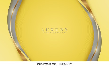 Abstract yellow and gray luxury background with golden line , paper cut style 3d , Color of the year 2021concept. vector illustration.