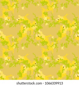 Abstract yellow and green background as spring camouflage. Seamless repeat bright pattern usable as camo, wallpaper, backdrop or for print for textile or wrapping paper