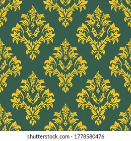 abstract yellow and green damask seamless pattern in moroccan, persian style. stylish pattern for printing, fabric, textile, web, wrapping, decoration etc.