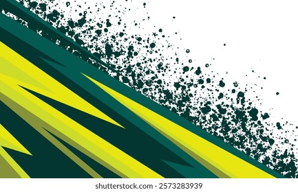 Abstract yellow green geometric stripes modern racing background with grunge brush strokes