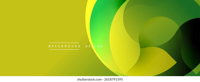 Abstract yellow, green gradients. Overlapping circles create dynamic visual flow. Modern design for backgrounds, presentations.