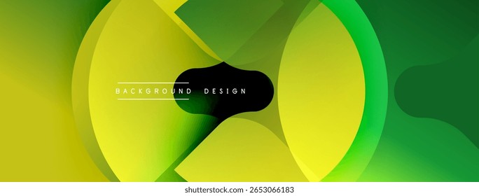 Abstrato amarelo, gradientes verdes. A sobreposição de formas arredondadas cria um fluxo visual dinâmico. Elemento de design moderno para fundos.
