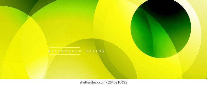 Abstract yellow, green layers create dynamic background. Smooth gradients, overlapping circles suggest modern design elements.