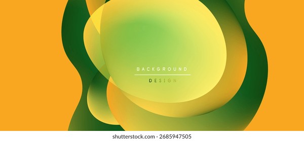 Abstract yellow, green layers create flowing design. Gradient colors blend smoothly, forming dynamic visual texture. Modern background element.