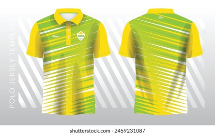 abstract yellow and green polo jersey sport. Sport uniform in front and back view. Mock up for sport club.