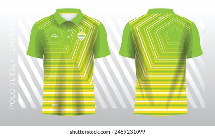 abstract yellow and green polo jersey sport. Sport uniform in front and back view. Mock up for sport club.