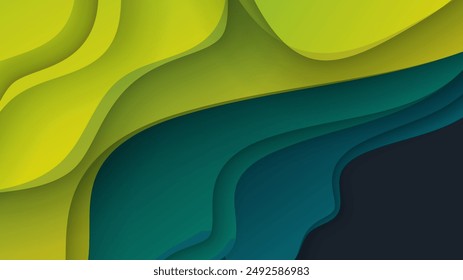 Abstrakte gelbe und grüne Welle 3D-Überlappung Hintergrund. Vektorgrafik Abstrakte Grafikdesign Banner Muster Präsentation Hintergrund Bildschirmhintergrund Web Vorlage.