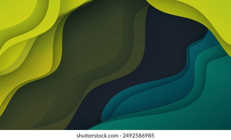 Abstract yellow and green wave 3d overlap background. Vector abstract graphic design banner pattern presentation background wallpaper web template.