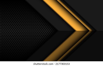 Abstract yellow grey black metallic arrow direction geometric shape with circle mesh pattern blank space design modern futuristic background vector illustration.