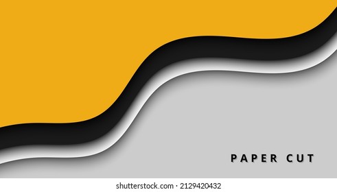 Abstract Yellow And Grey Wave Background, Minimal Ang Modern Banner Concept. 