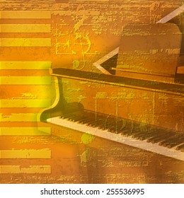 abstract yellow grunge background with grand piano