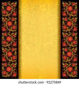 abstract yellow grunge background with spring floral ornament