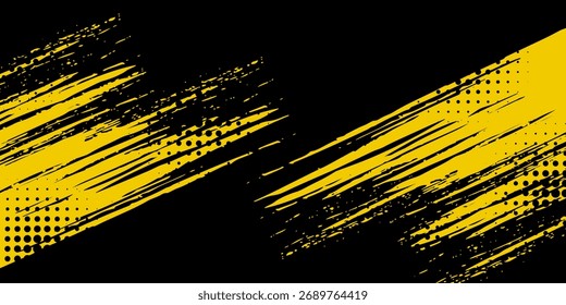 Abstract yellow grunge in black background dirty halftone grunge.