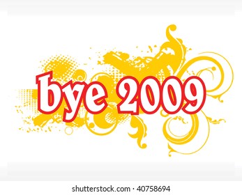 abstract yellow grunge with bye 2009 and floral