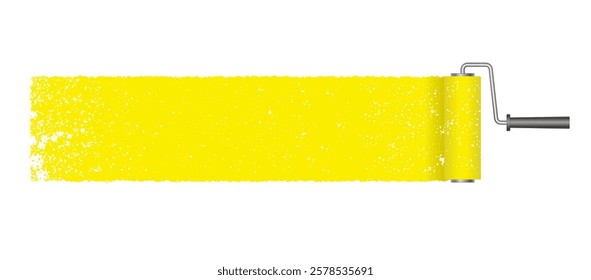 Abstract Yellow Grunge Texture Background With A Paint Roller Isolated On A White Background. Vector Illustration.