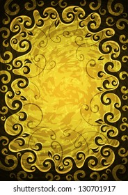 Abstract yellow grunge vector floral frame.