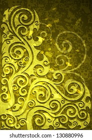 Abstract yellow grunge vector floral illustration.
