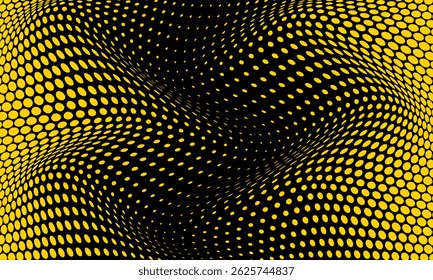 abstract yellow halftone dot wave pattern design on dark.