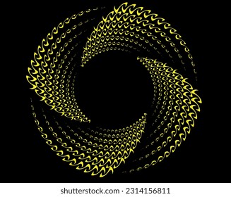 Abstract yellow halftone dots and lines in circle form. Geometric art. Trendy design element for dotted frame, technology logo, tattoo, sign, symbol, web, prints, template, pattern